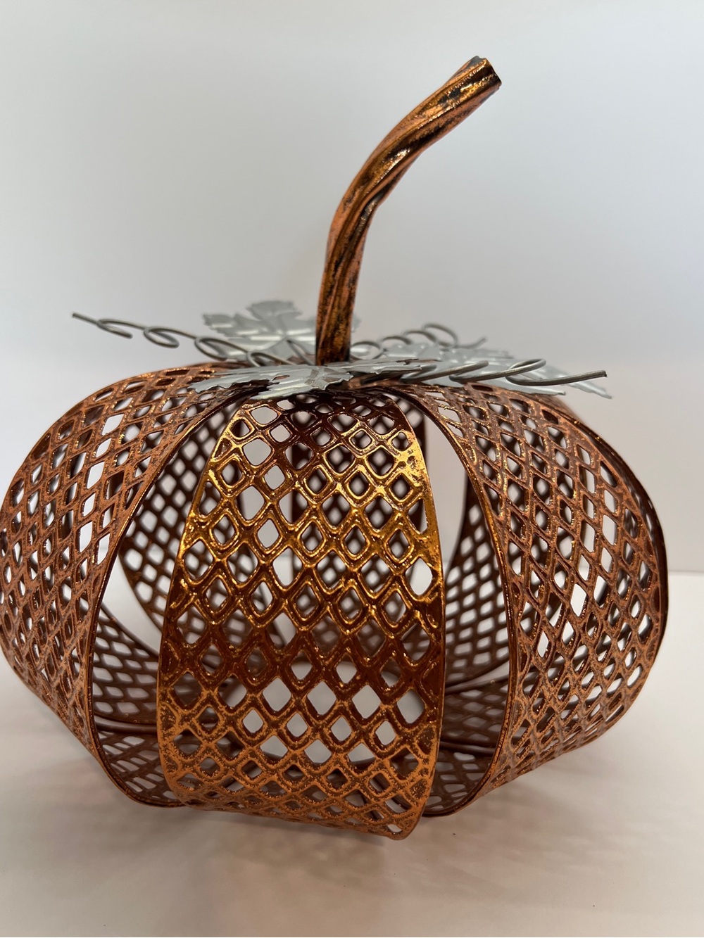 Copper Silver Metal Mesh Pumpkin Candle Holder Fall Thanksgiving Decor